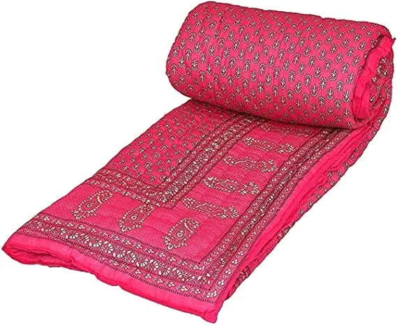 SK STORE Jaipuri Rajasthani Traditional Lightweight Pure Cotton Single Bed Soft Jaipuri AC Quilt/Razai Floral Print (Multi-4, Single Bed)