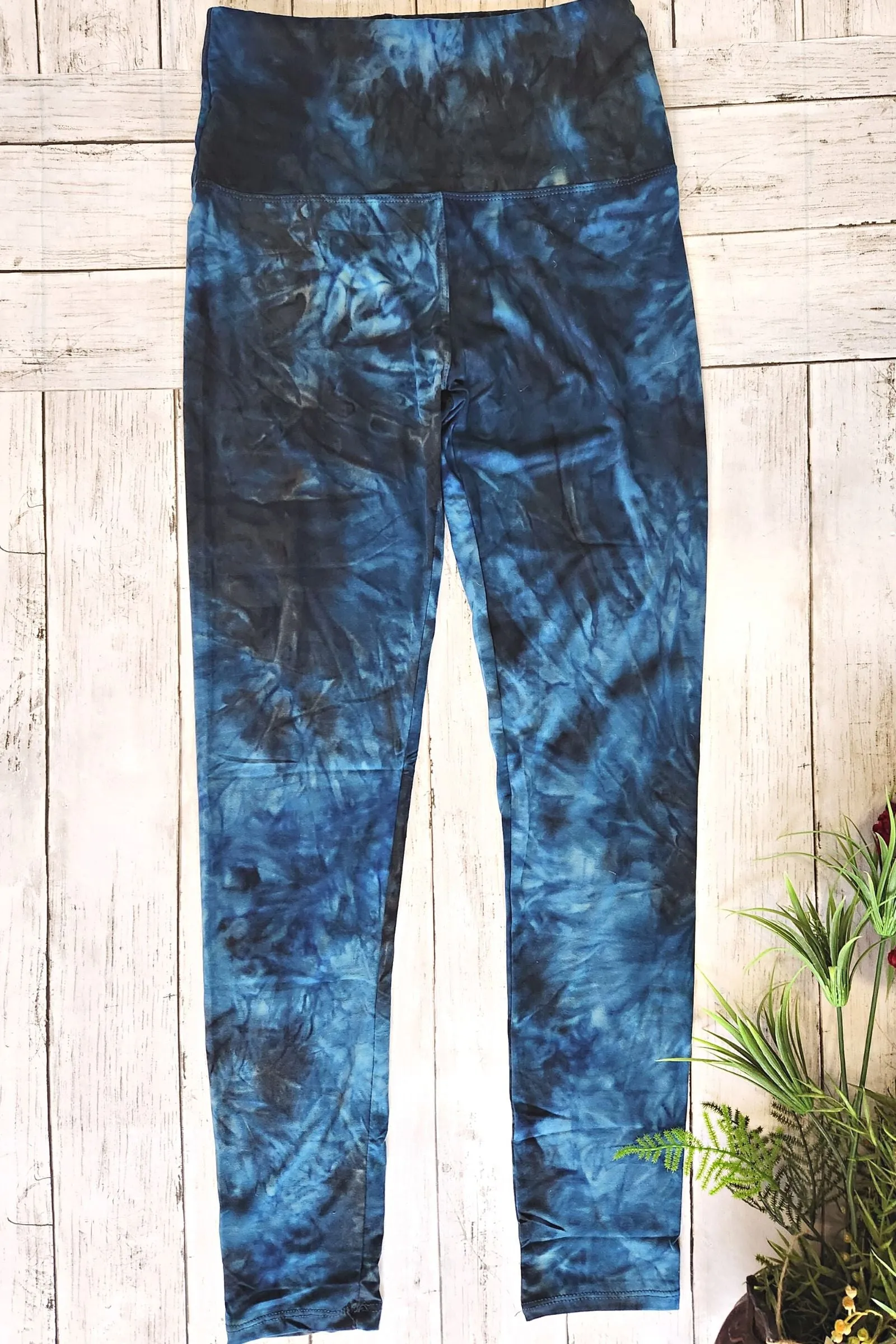 Smoky Blue Tie Dye Yoga Leggings