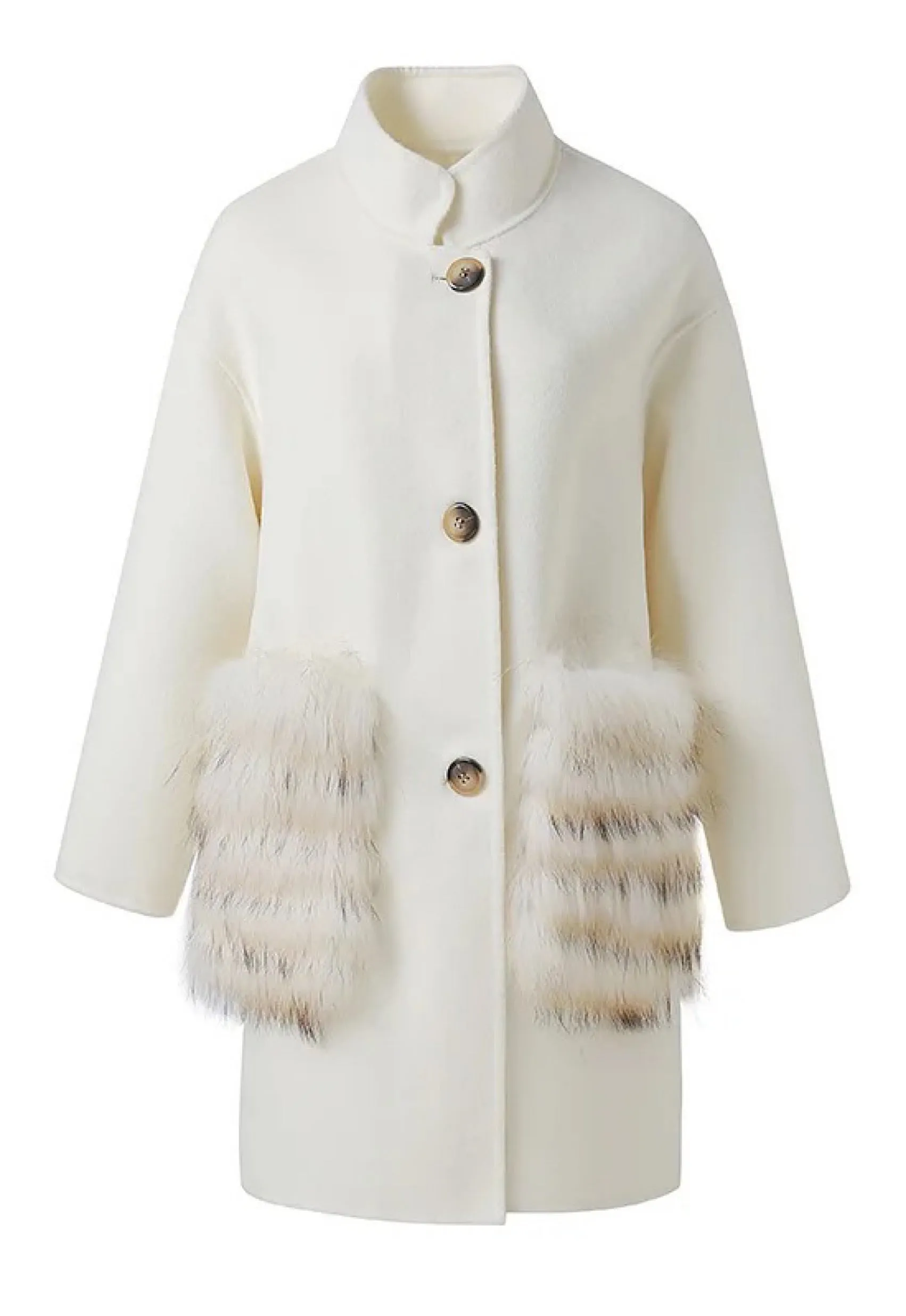 SOPHINA White Cashmere Coat with Fur Detail