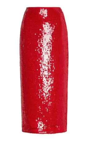 Sparkly Sequinned Red Midi Skirt