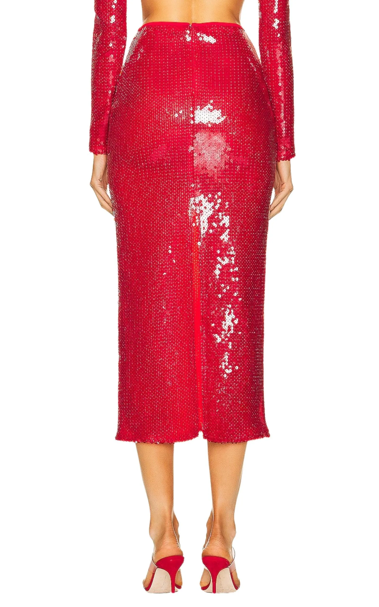 Sparkly Sequinned Red Midi Skirt