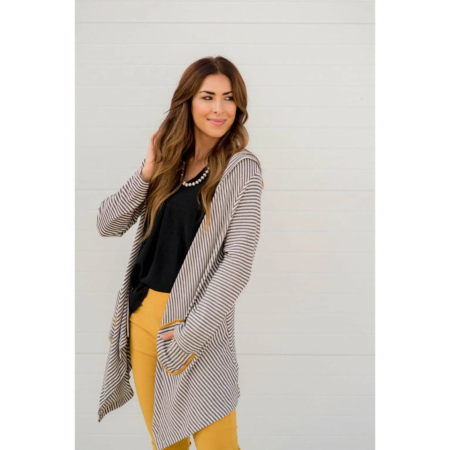 Striped Waterfall Cardigan