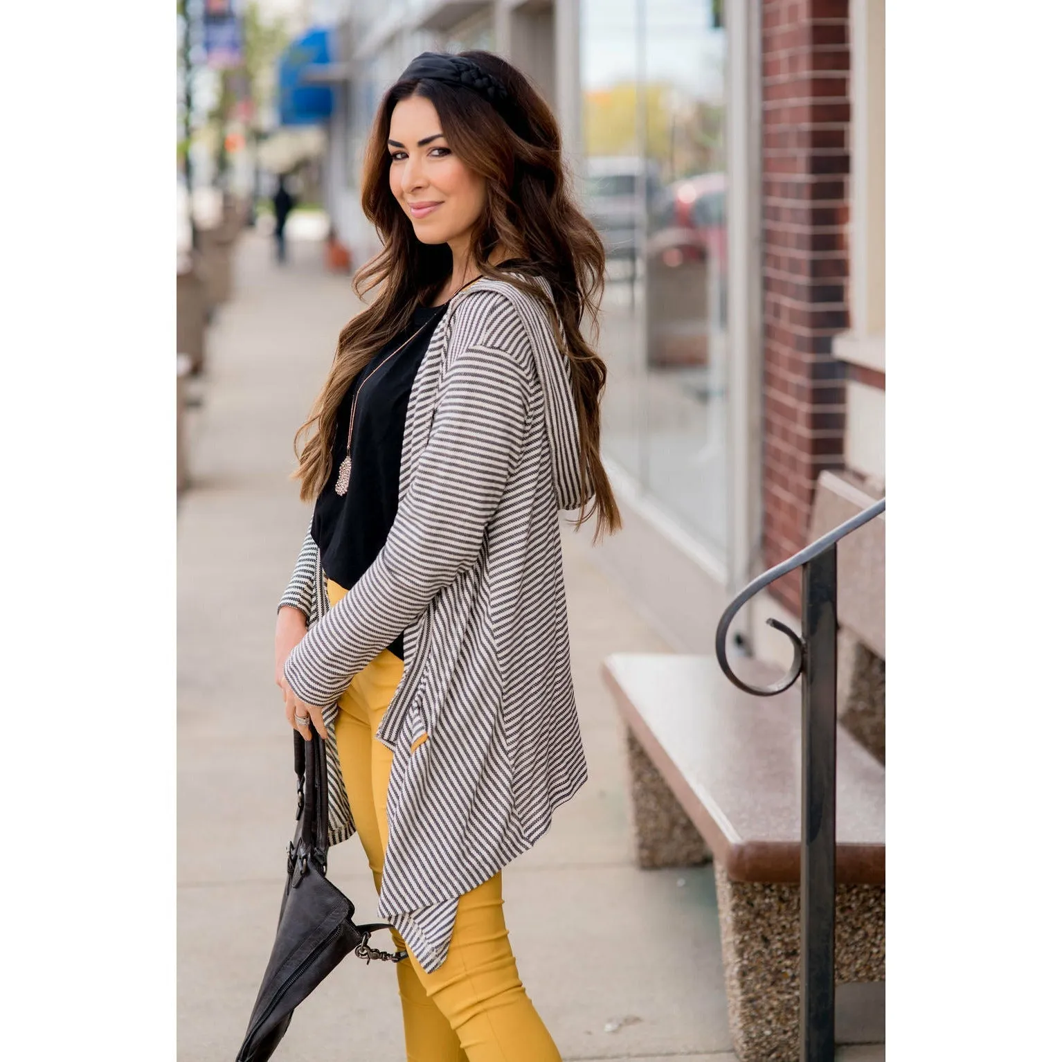 Striped Waterfall Cardigan