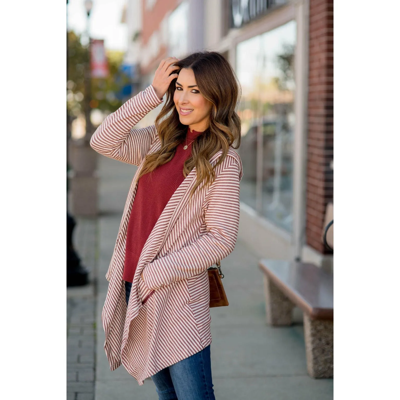 Striped Waterfall Cardigan