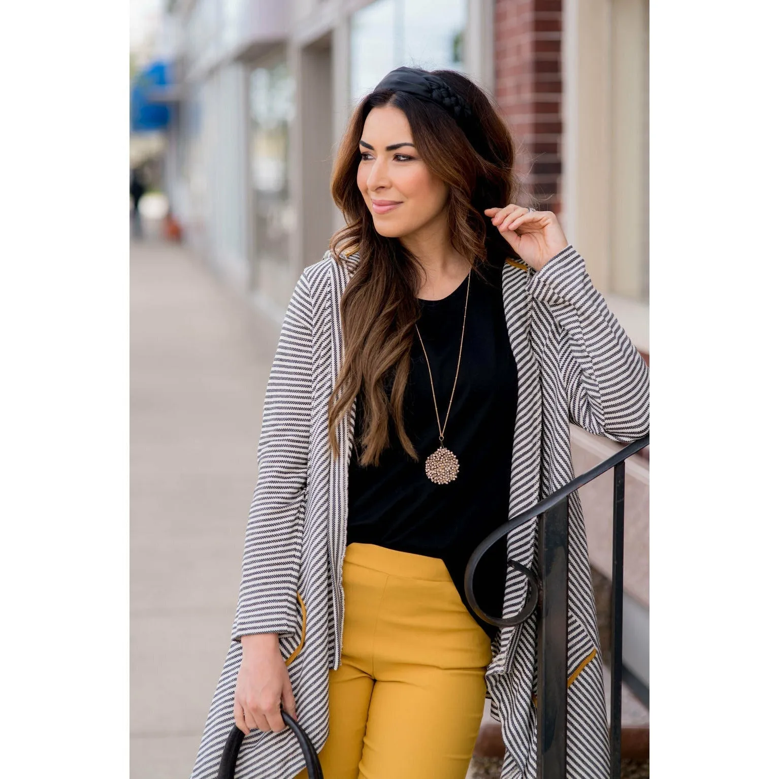 Striped Waterfall Cardigan