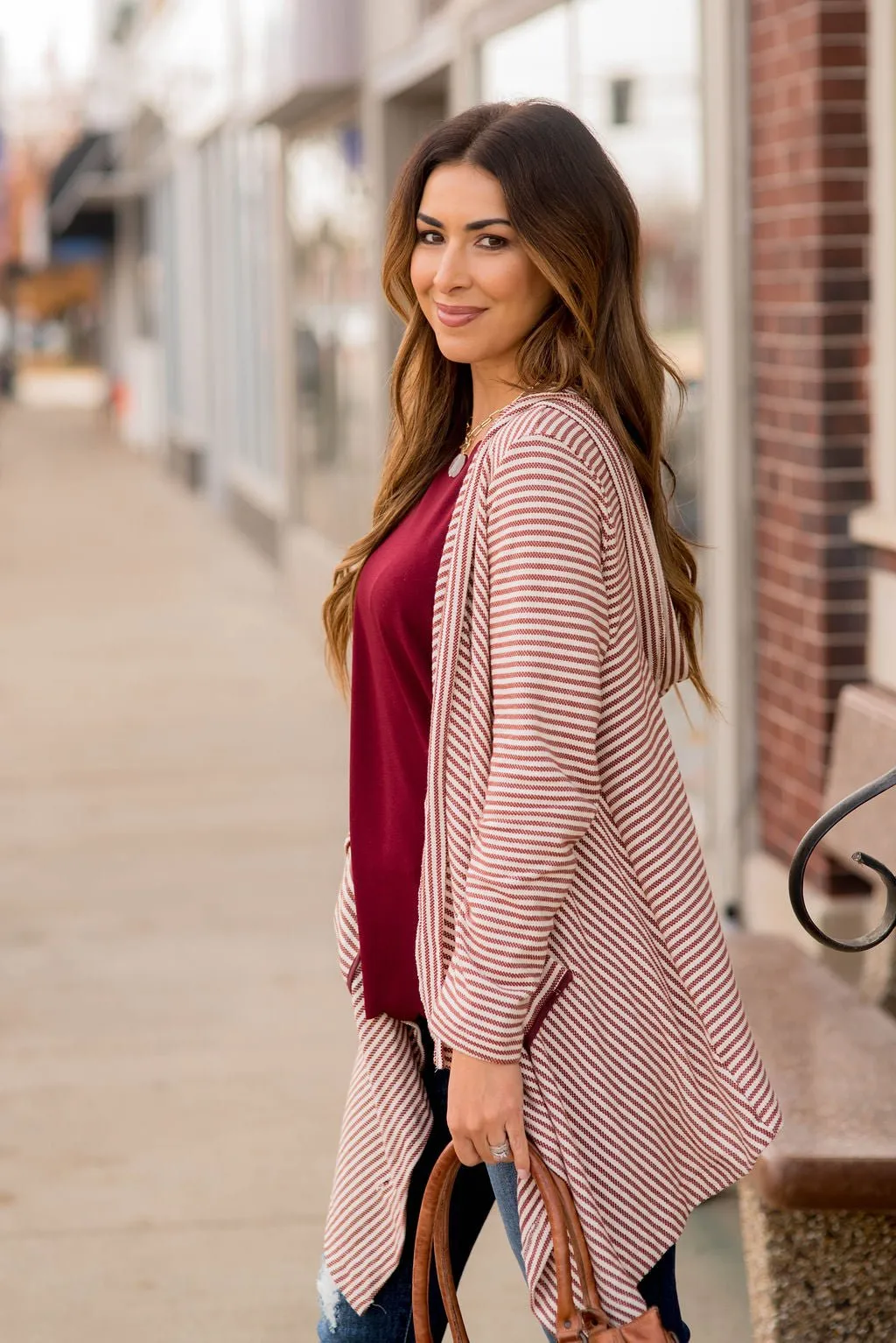 Striped Waterfall Cardigan