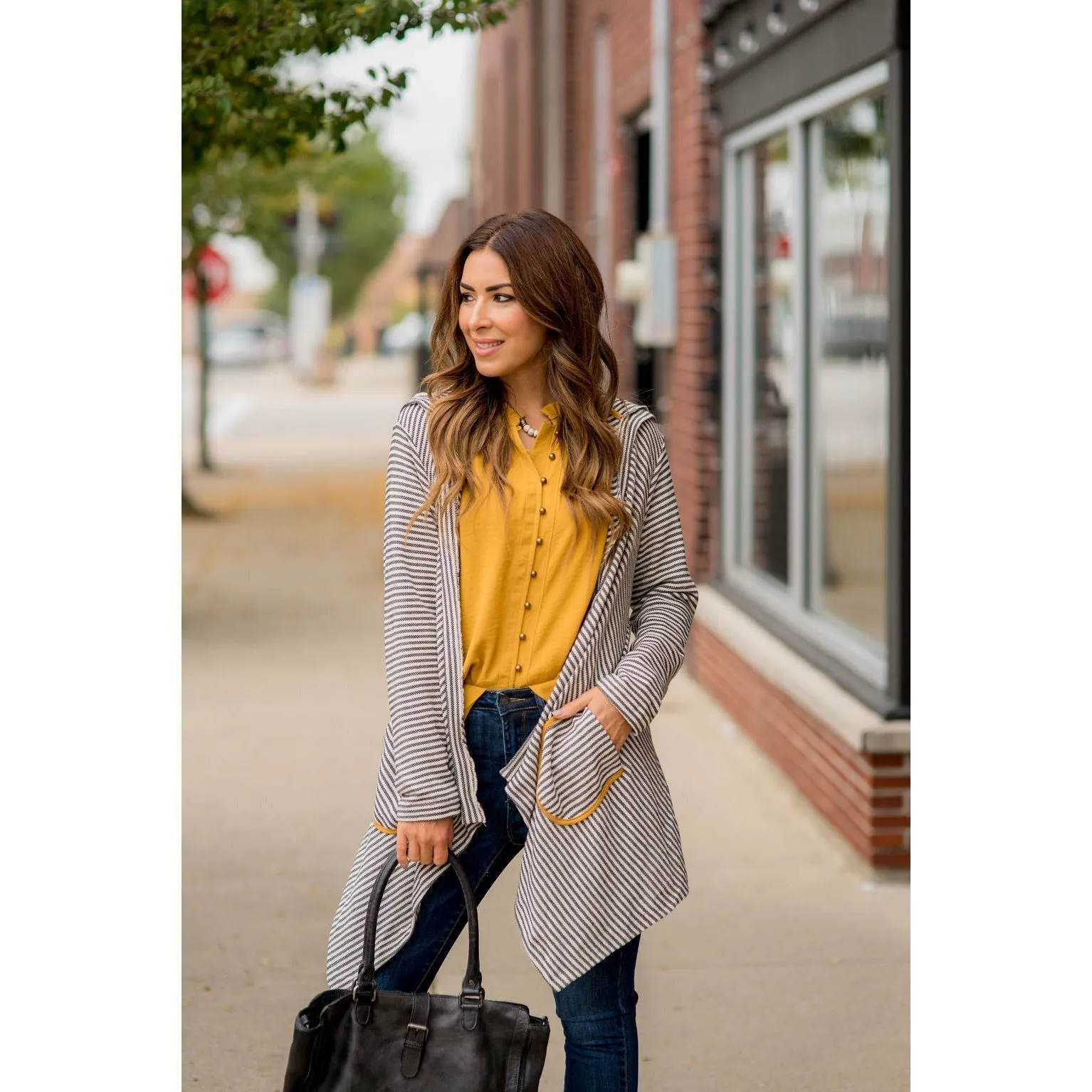 Striped Waterfall Cardigan