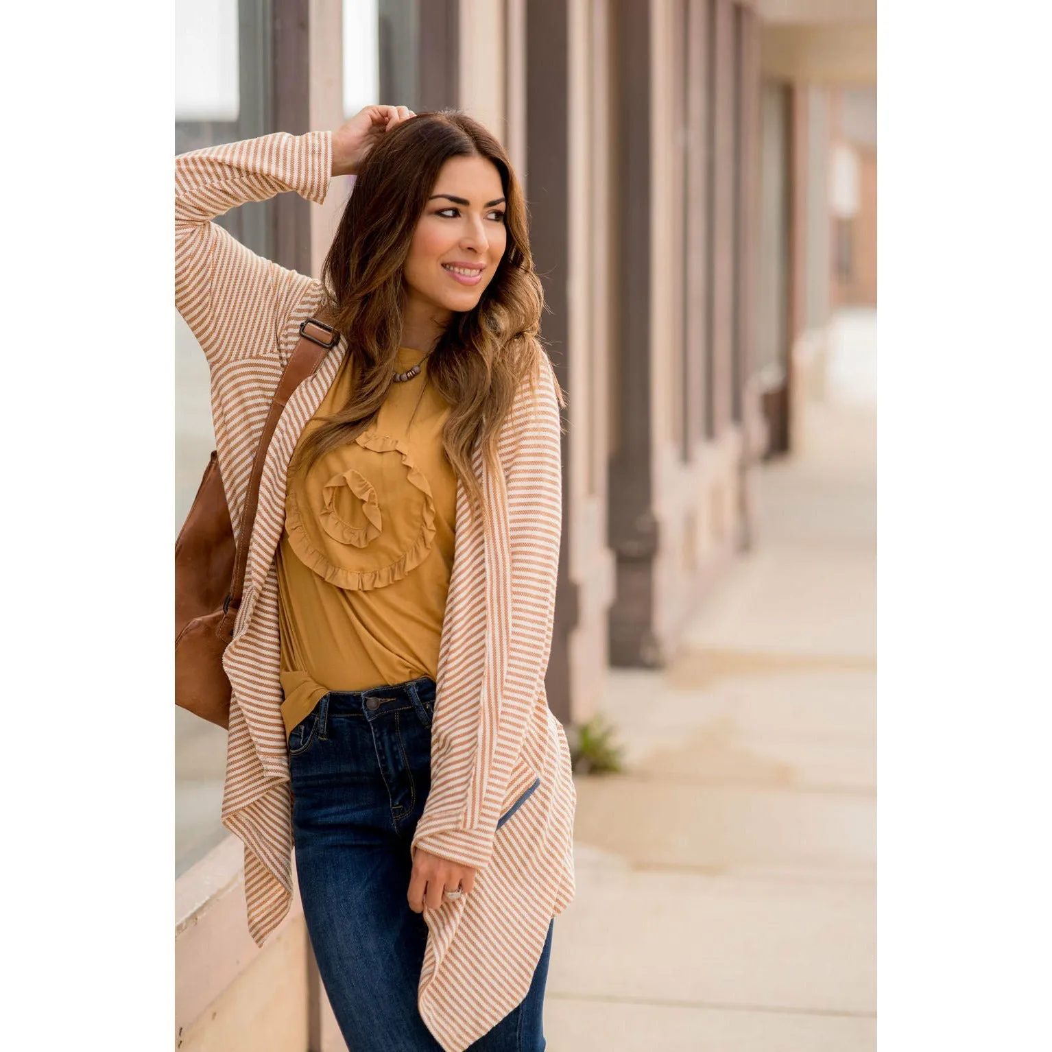 Striped Waterfall Cardigan