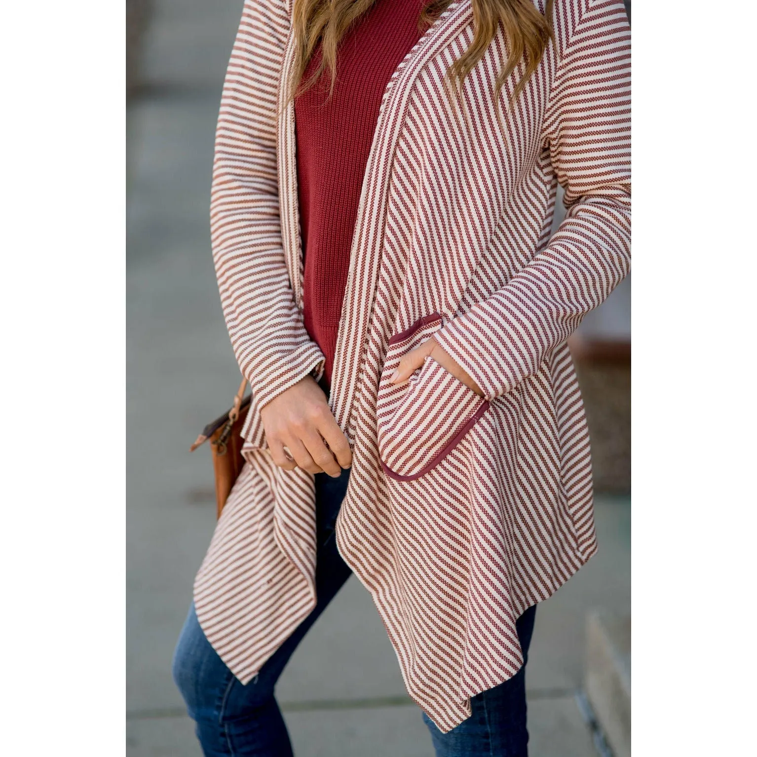 Striped Waterfall Cardigan