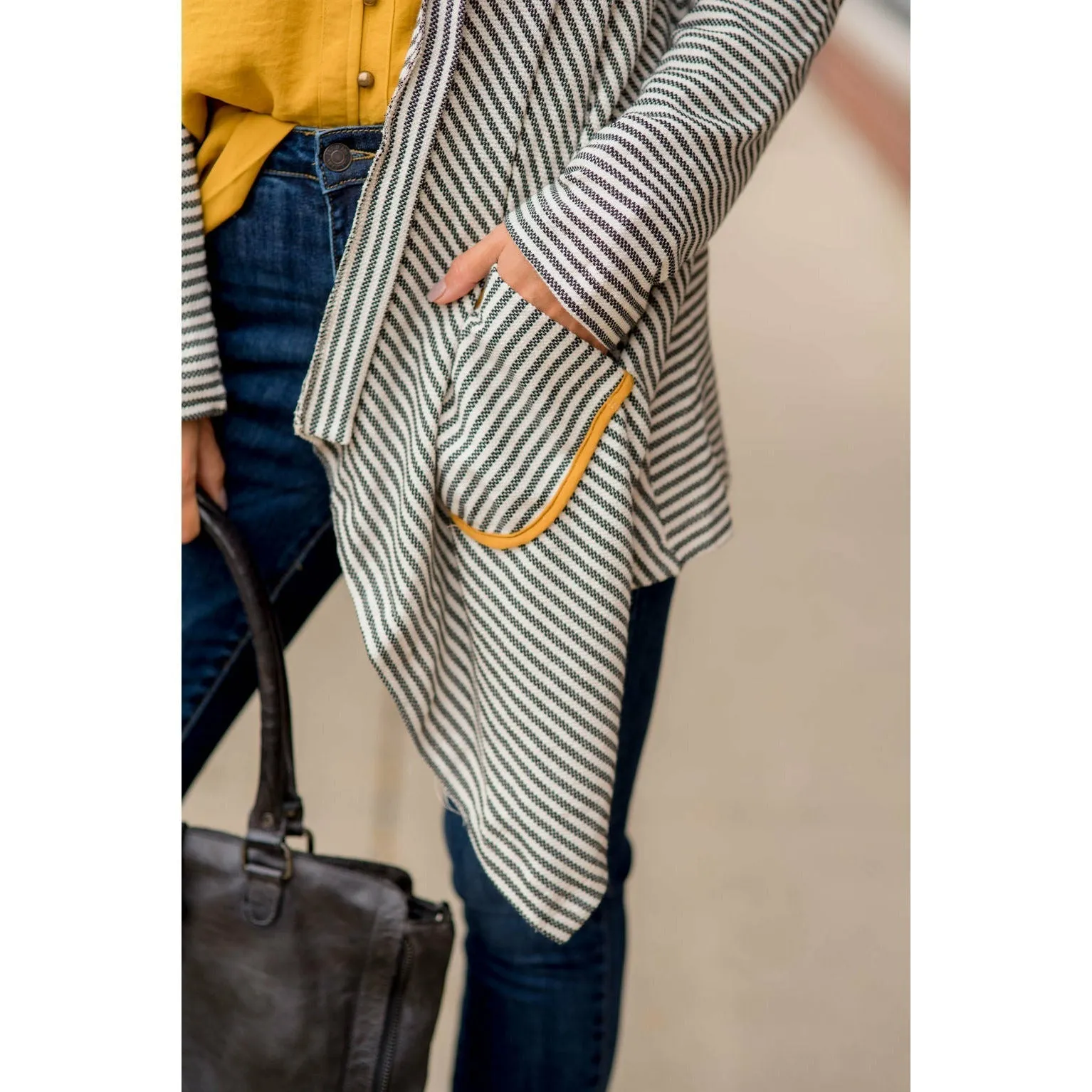 Striped Waterfall Cardigan