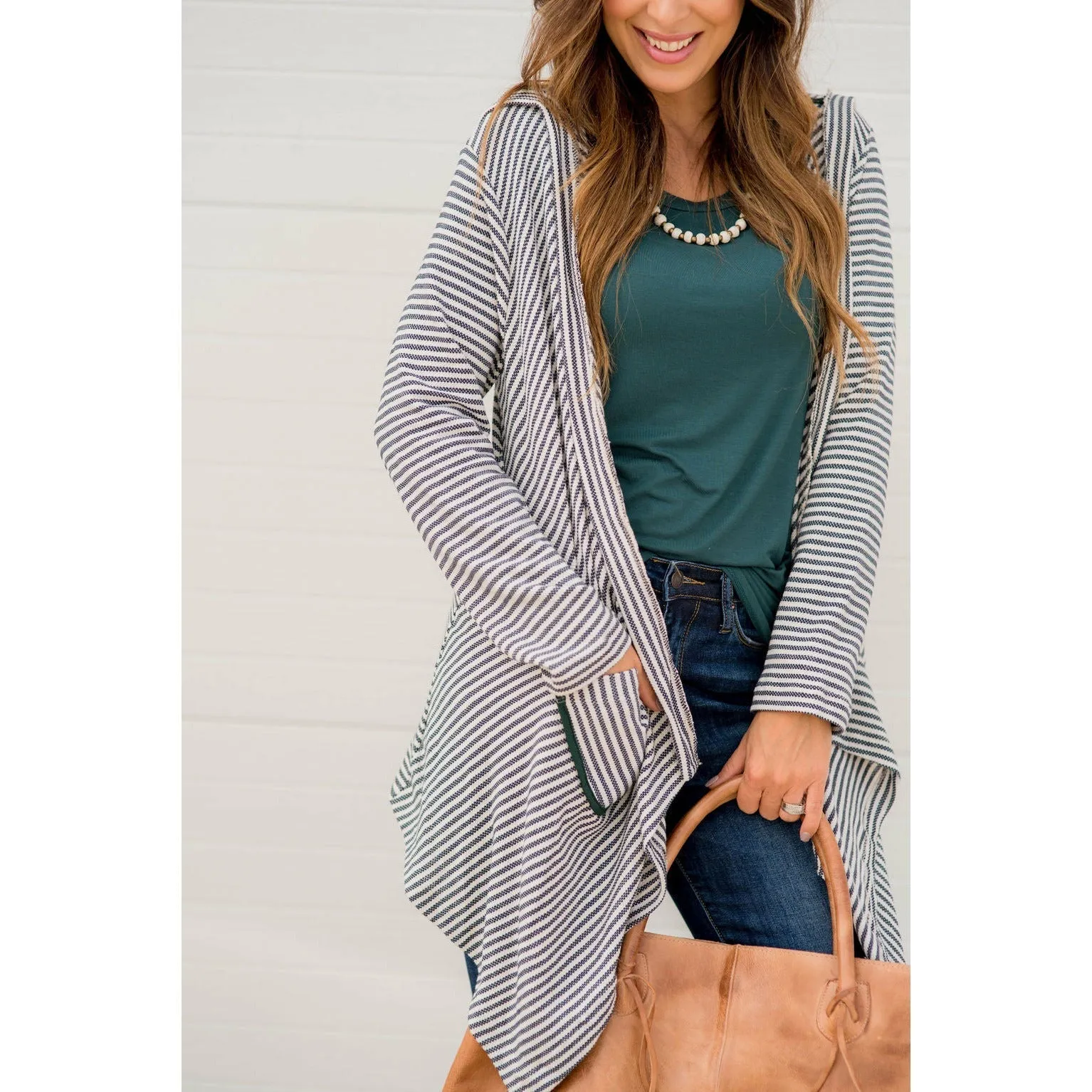 Striped Waterfall Cardigan