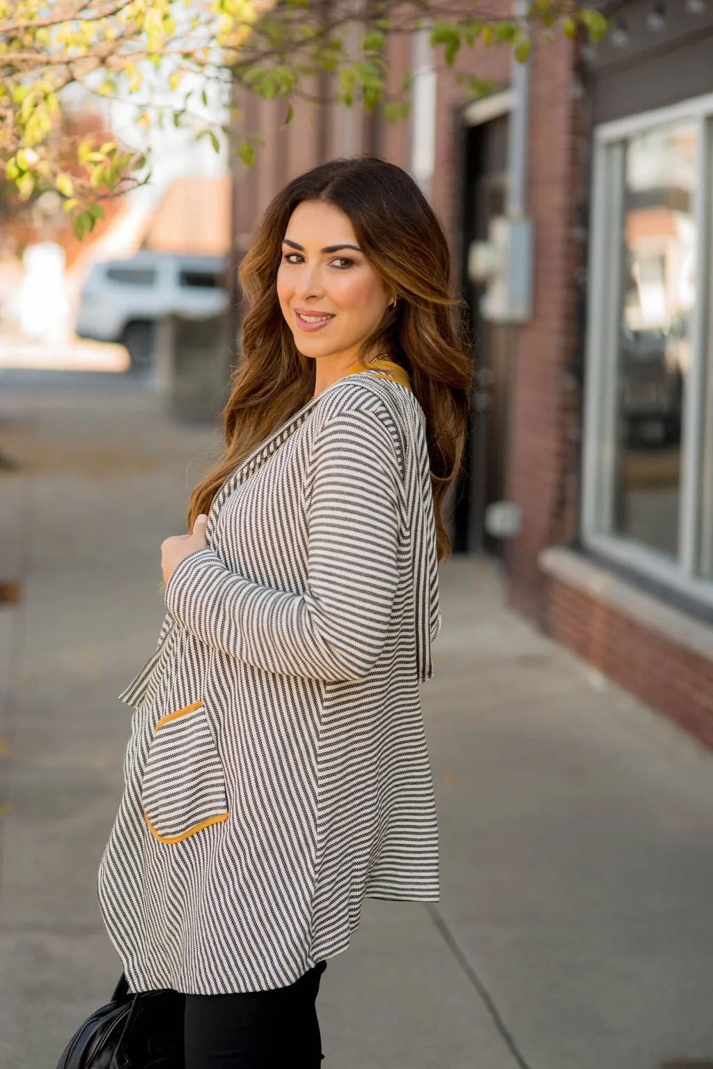 Striped Waterfall Cardigan