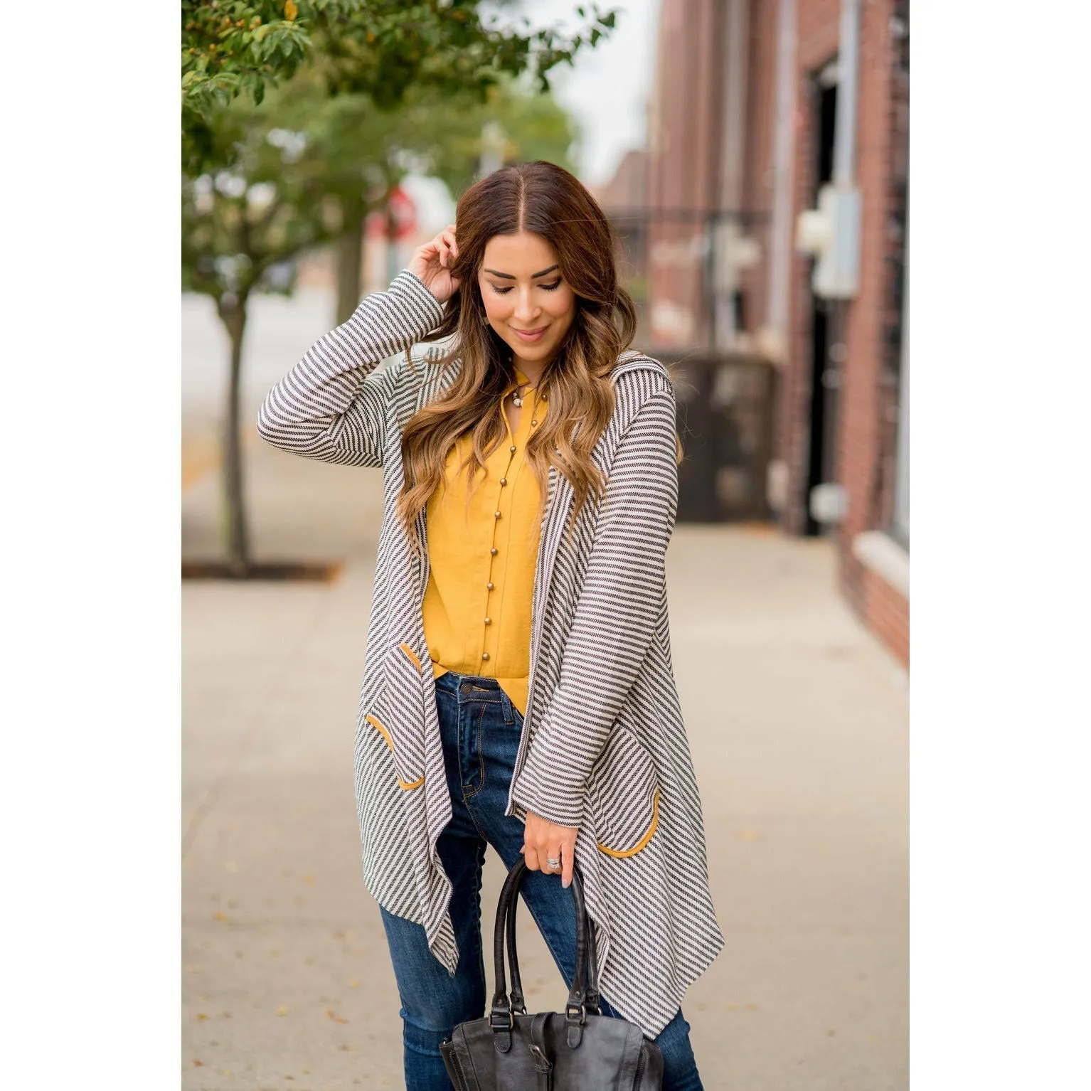 Striped Waterfall Cardigan