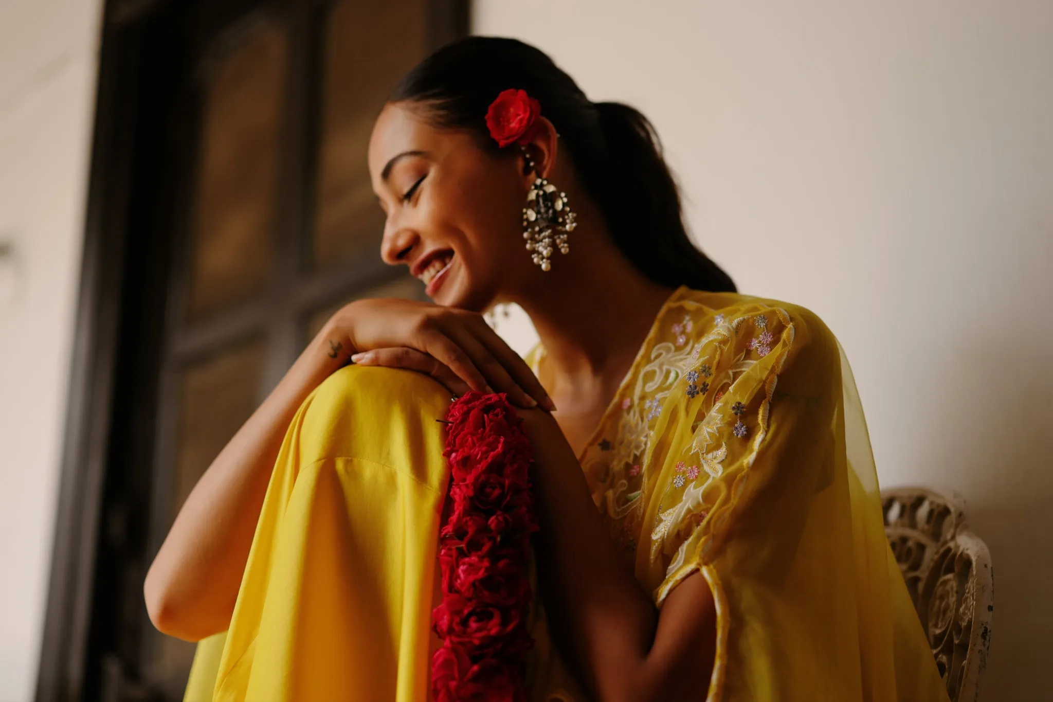 Sunshine Yellow Organza Embroidered Cape Set with Sharara