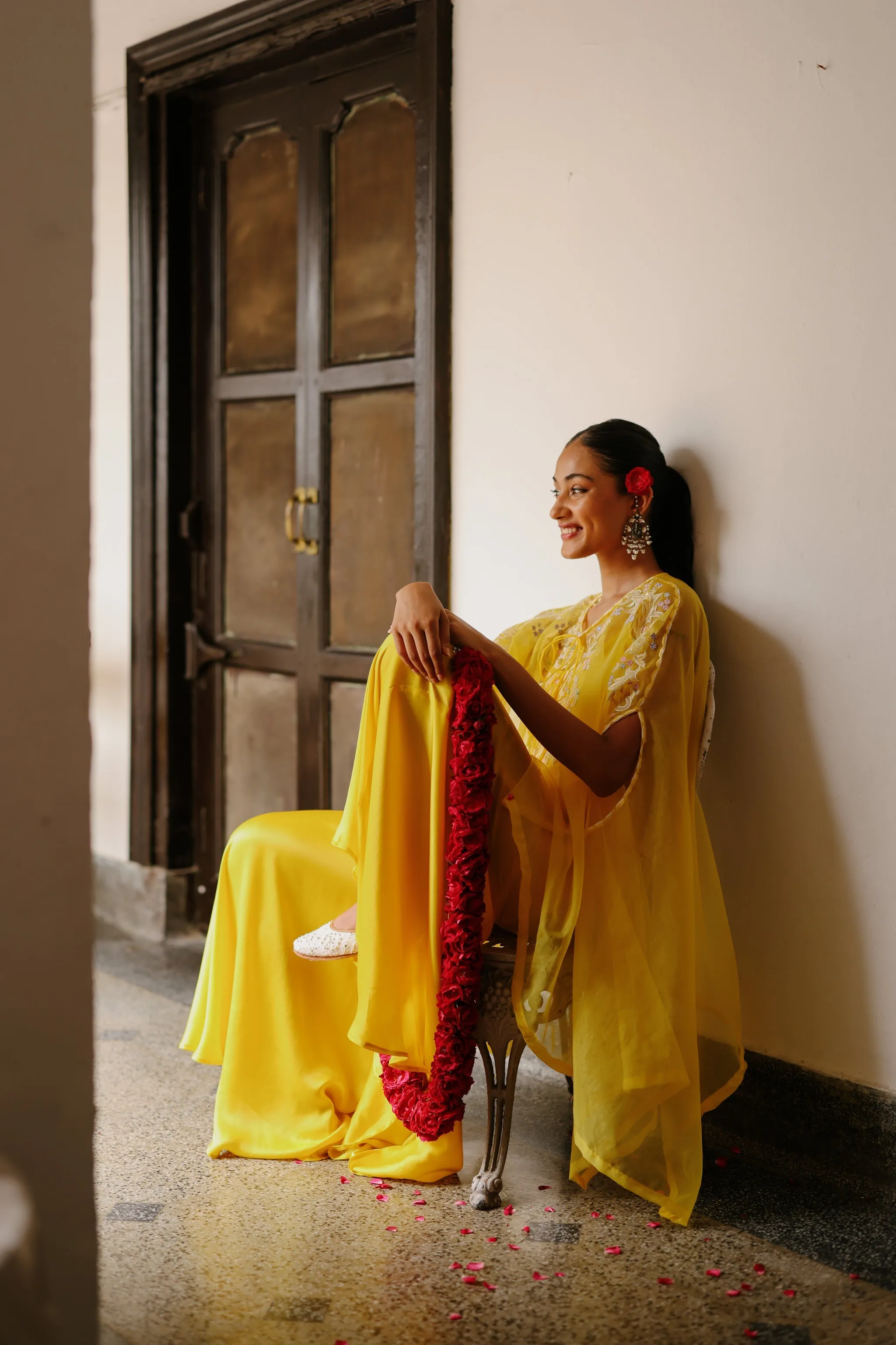 Sunshine Yellow Organza Embroidered Cape Set with Sharara