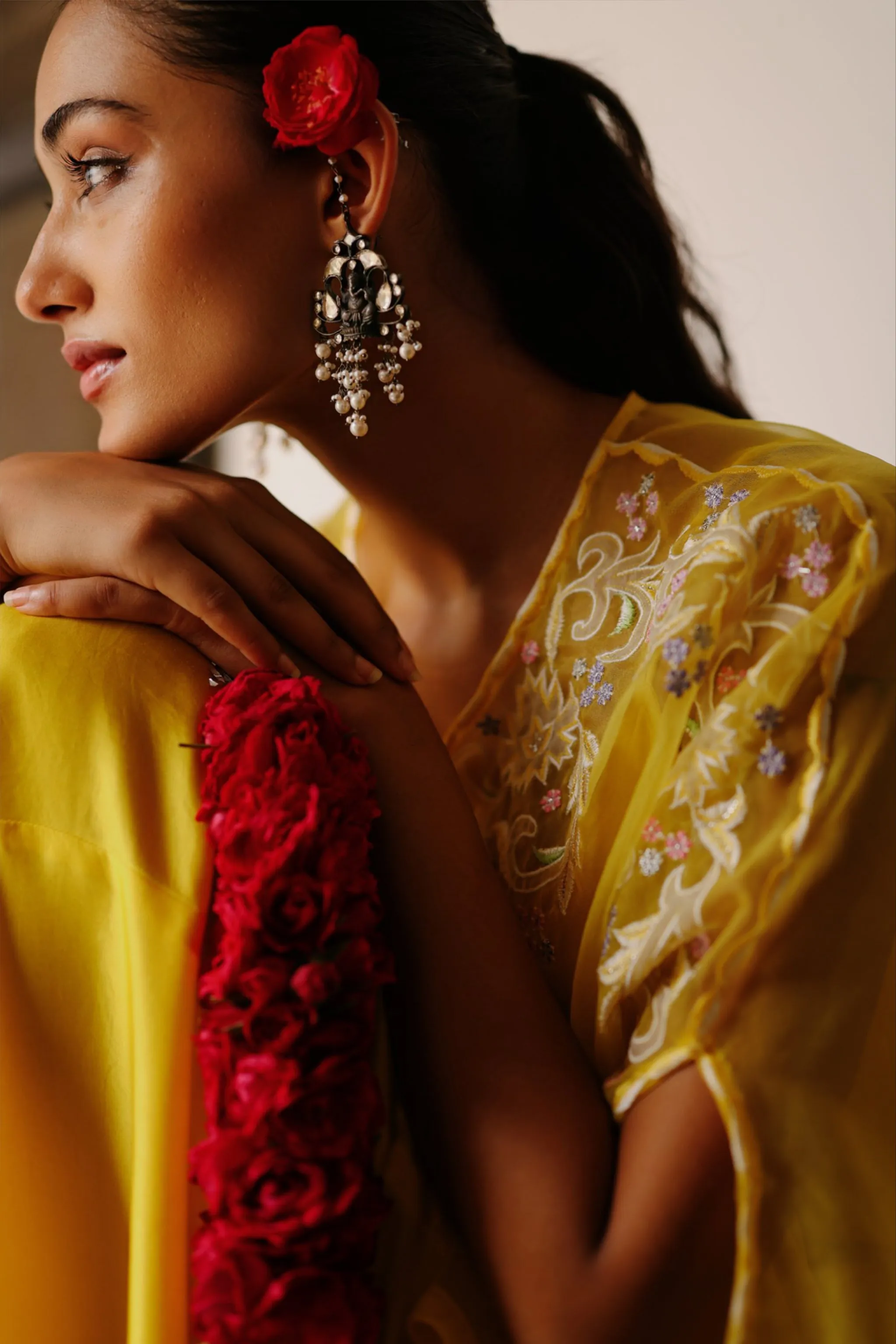 Sunshine Yellow Organza Embroidered Cape Set with Sharara