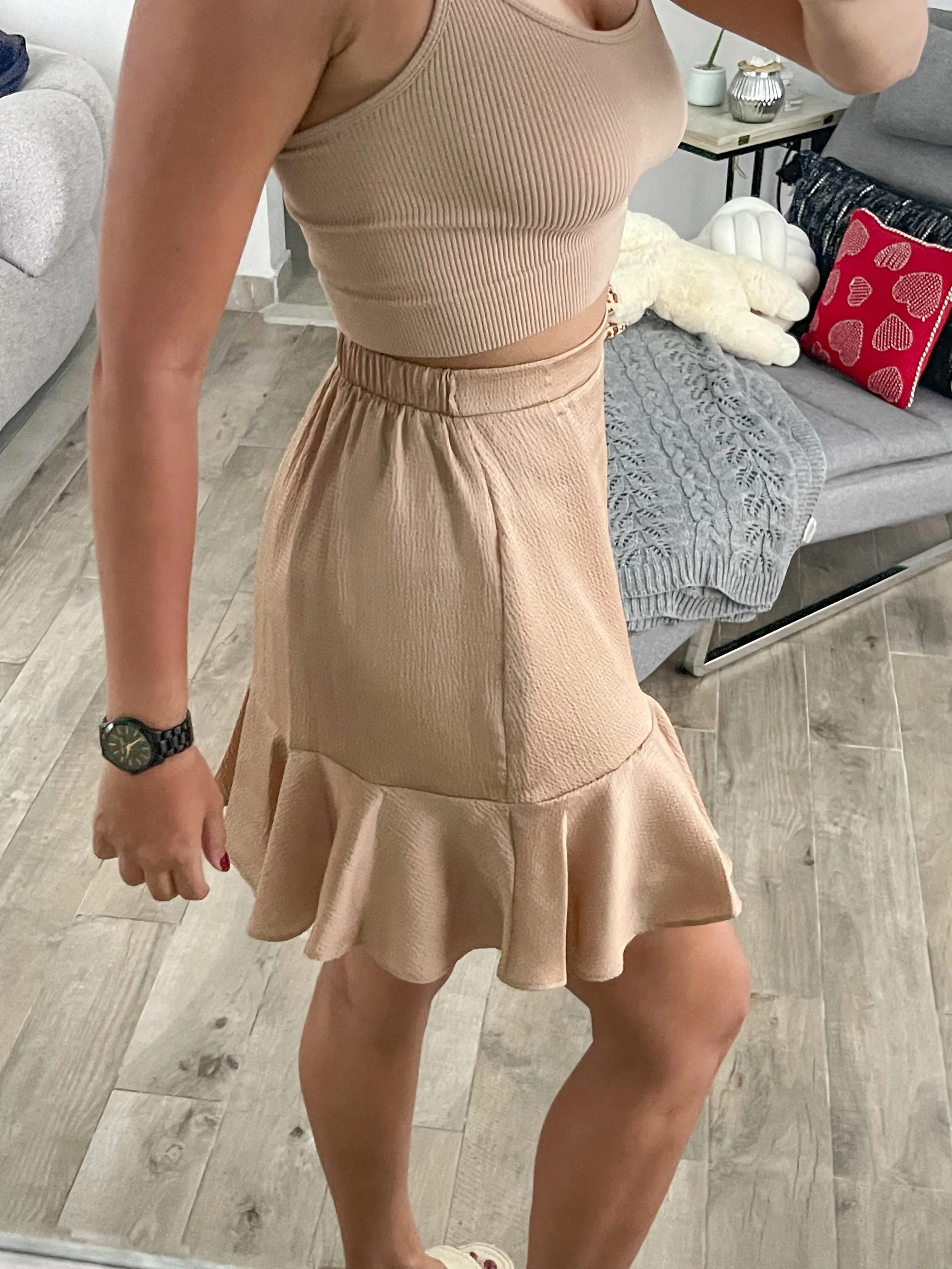 TAN SATIN HAMMERED SKIRT