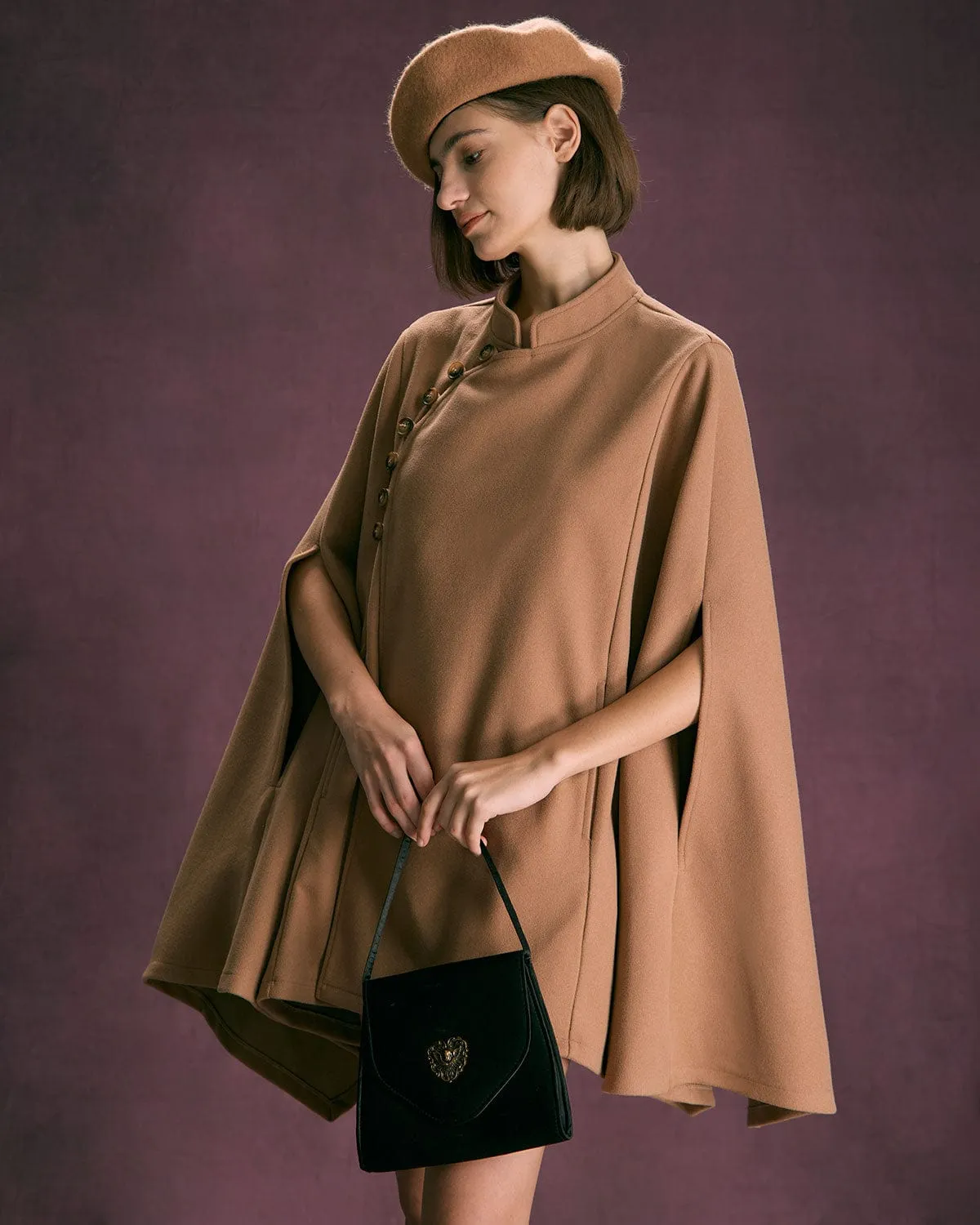 The Khaki Stand Collared Button Up Cape