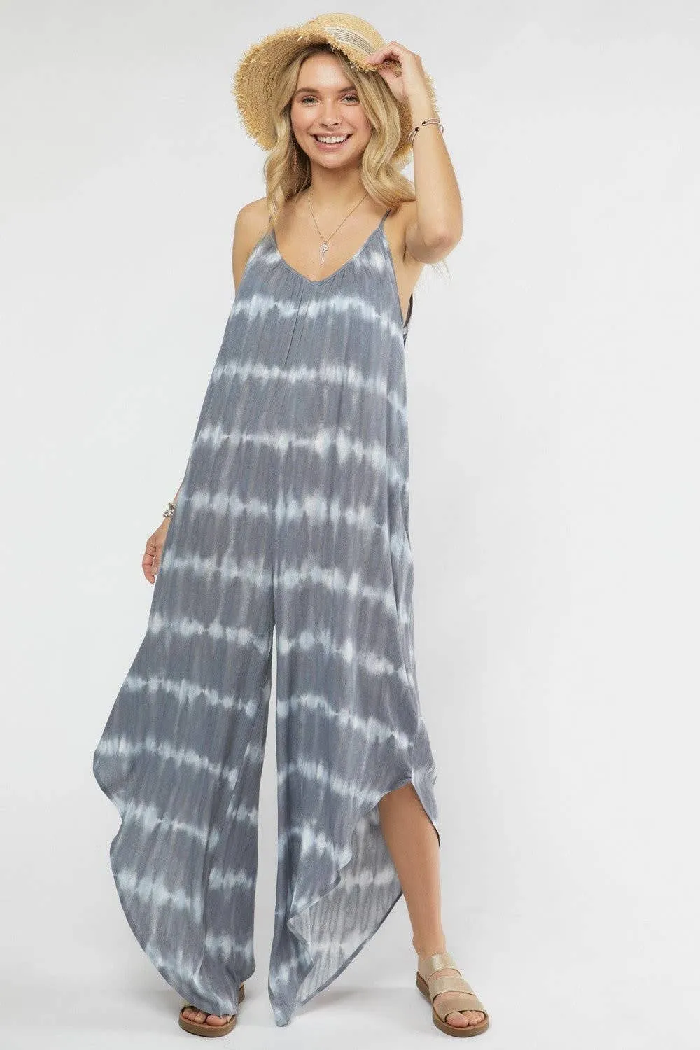 Tie Dye Striped Maxi Jumpsuit with Pockets