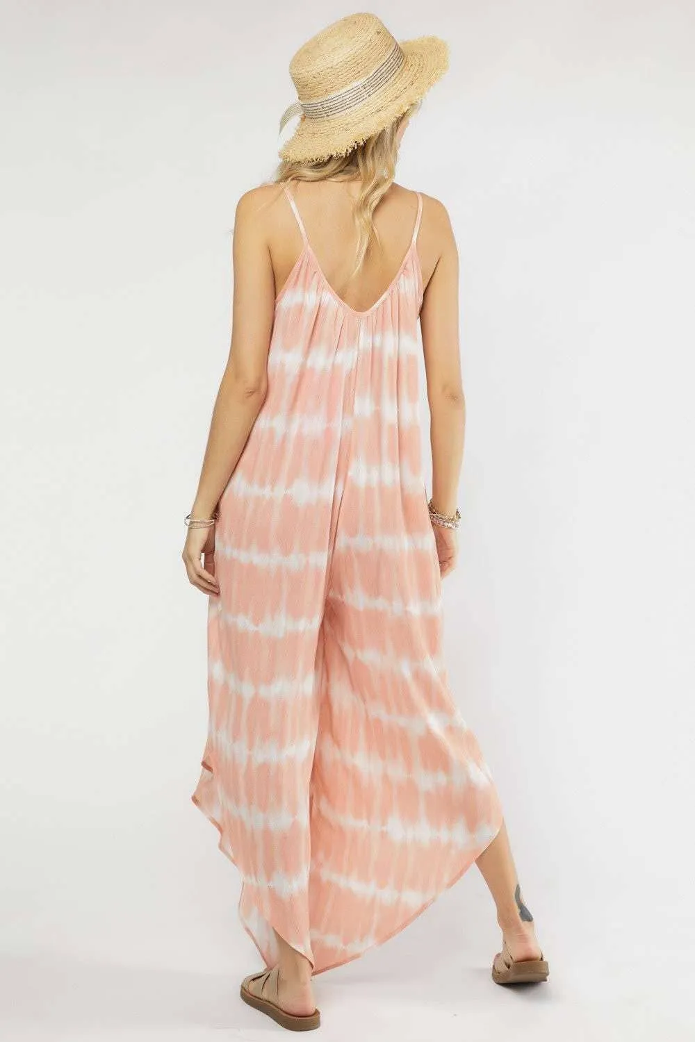 Tie Dye Striped Maxi Jumpsuit with Pockets