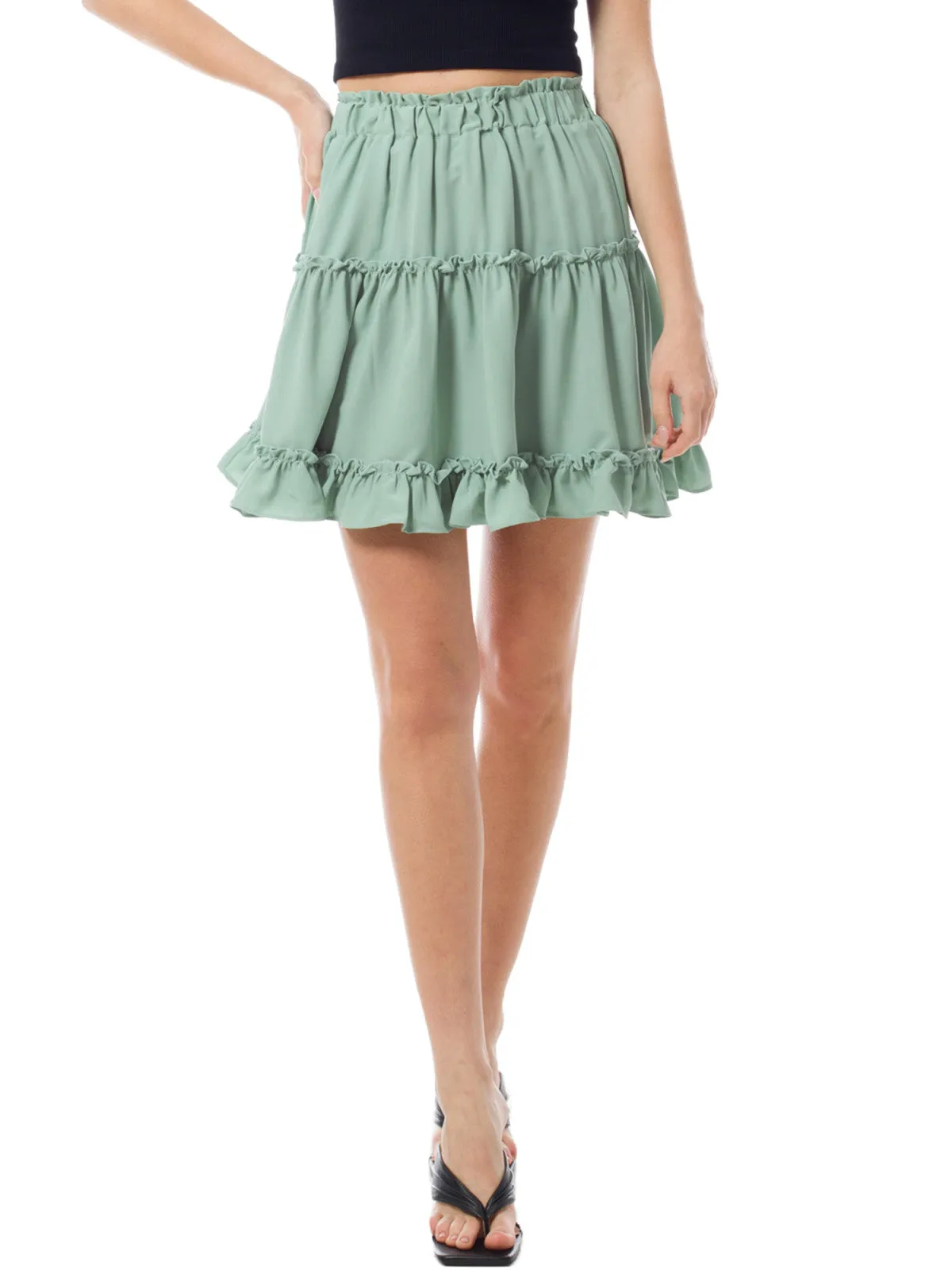 Tiered Ruffle Flowy Mini Skater Skirt