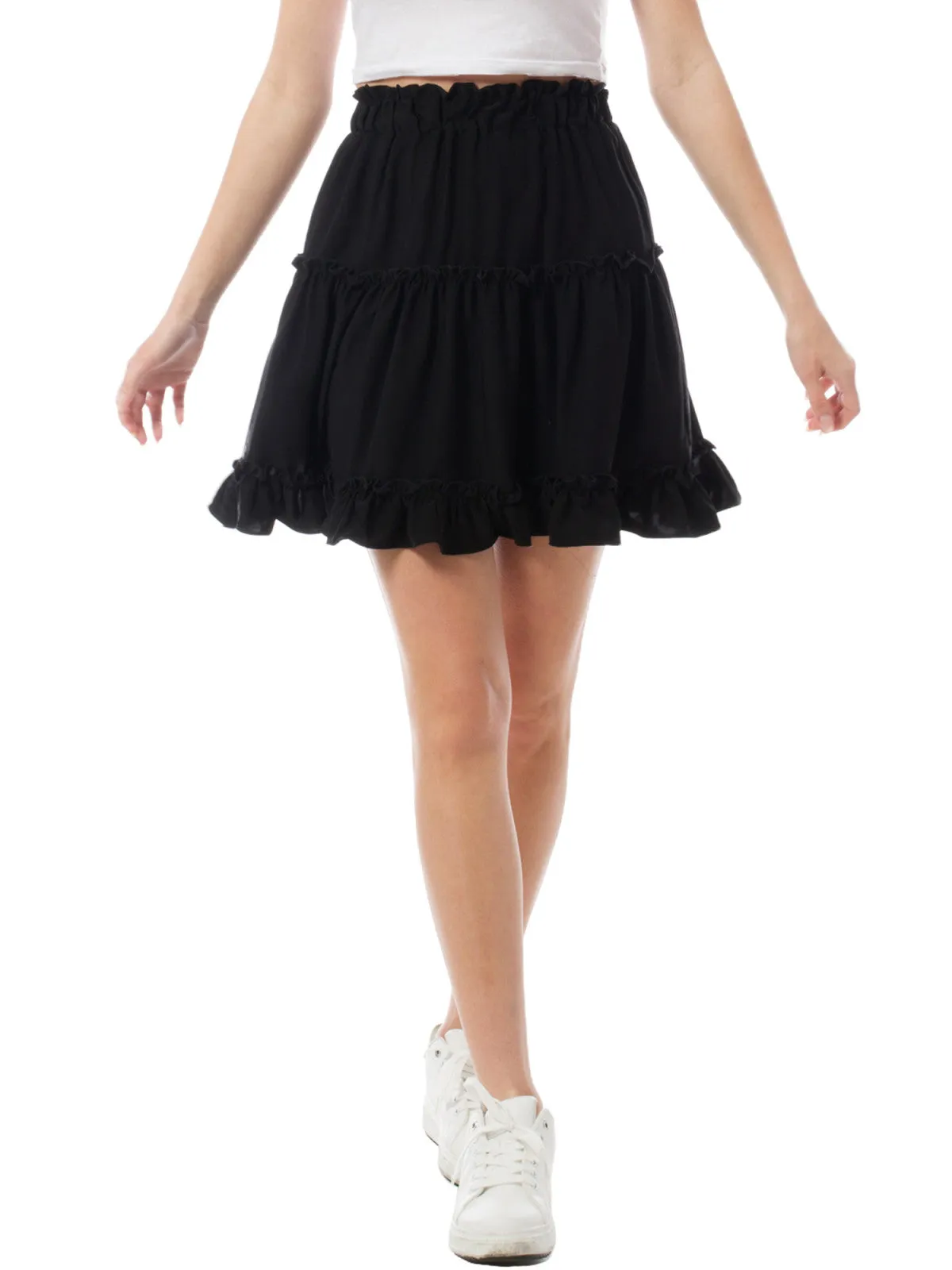 Tiered Ruffle Flowy Mini Skater Skirt