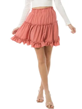 Tiered Ruffle Flowy Mini Skater Skirt