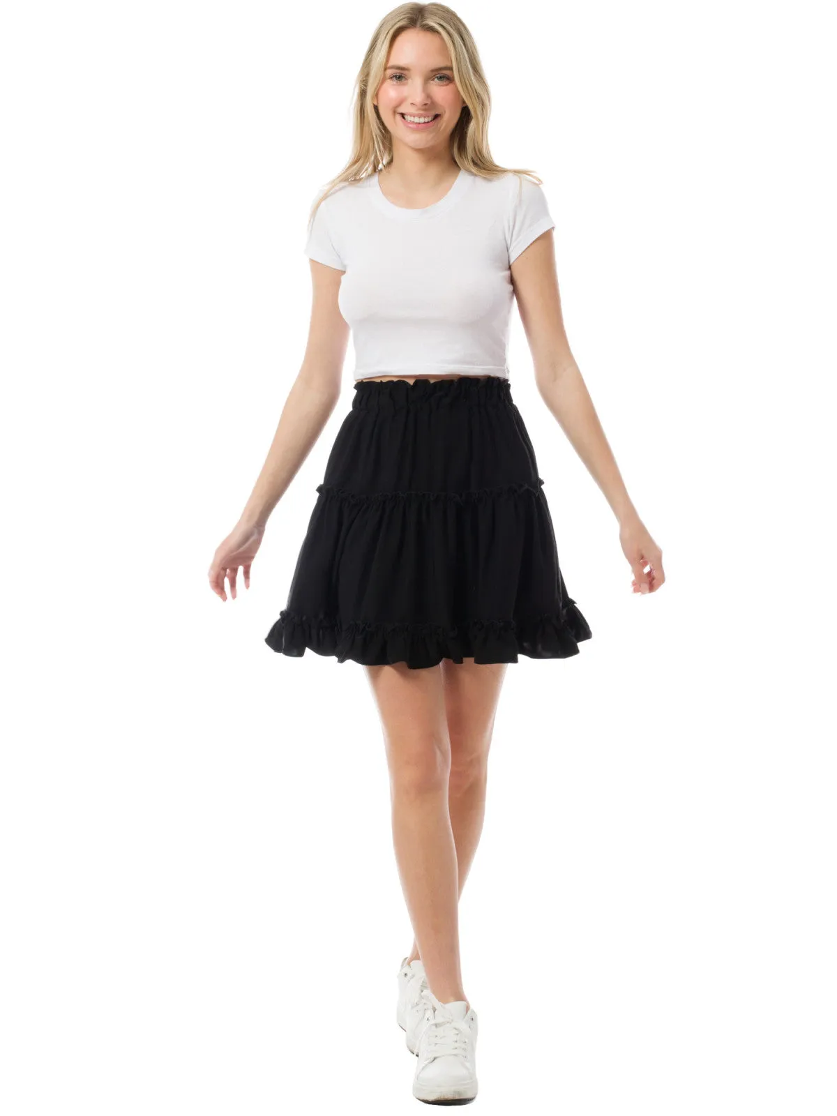 Tiered Ruffle Flowy Mini Skater Skirt