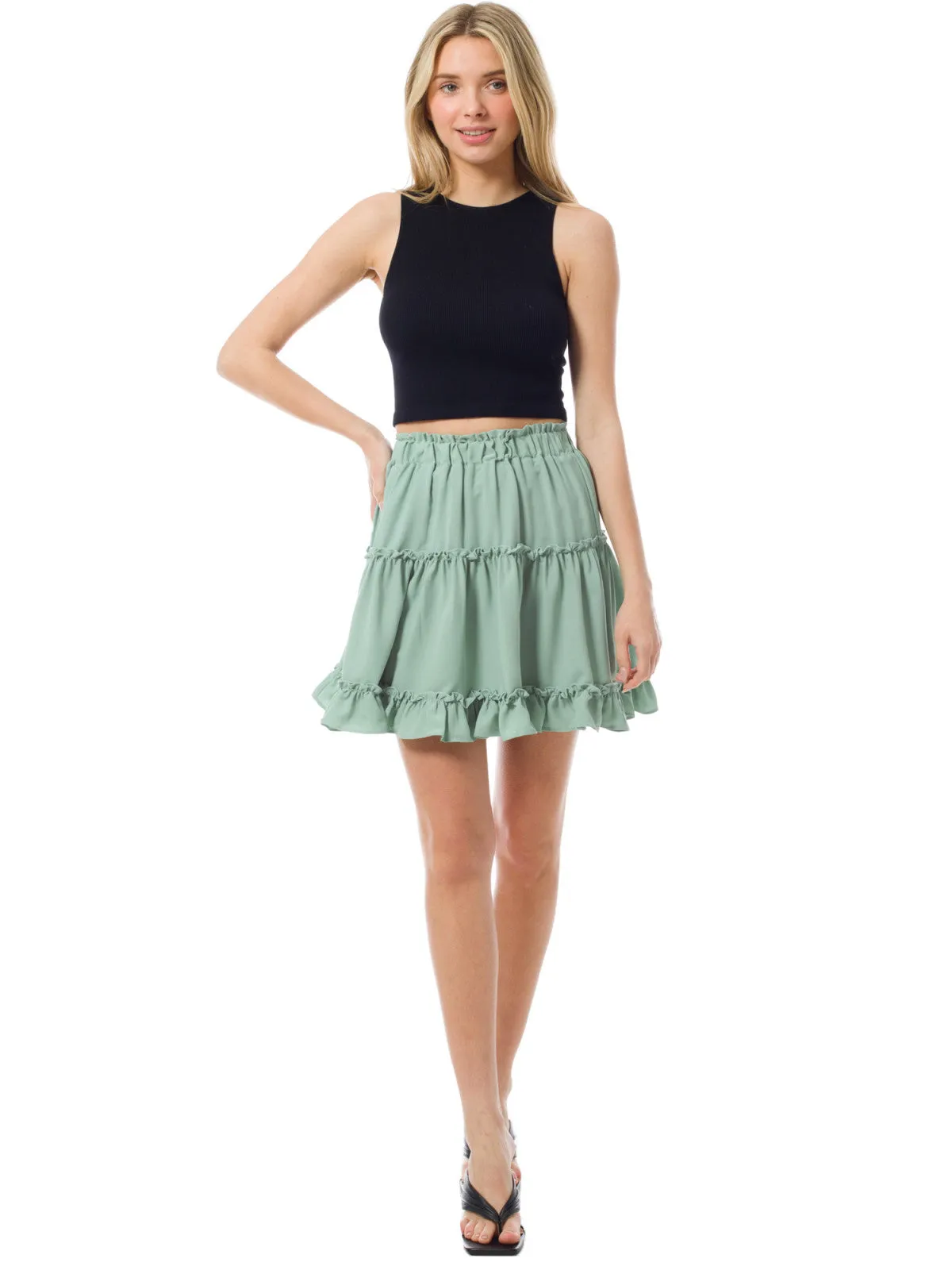 Tiered Ruffle Flowy Mini Skater Skirt