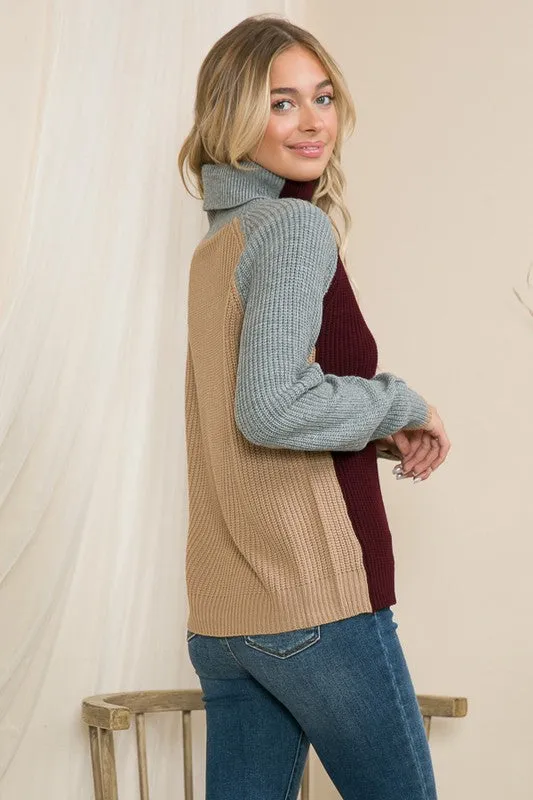 TurtleNeck Color Block Sweater