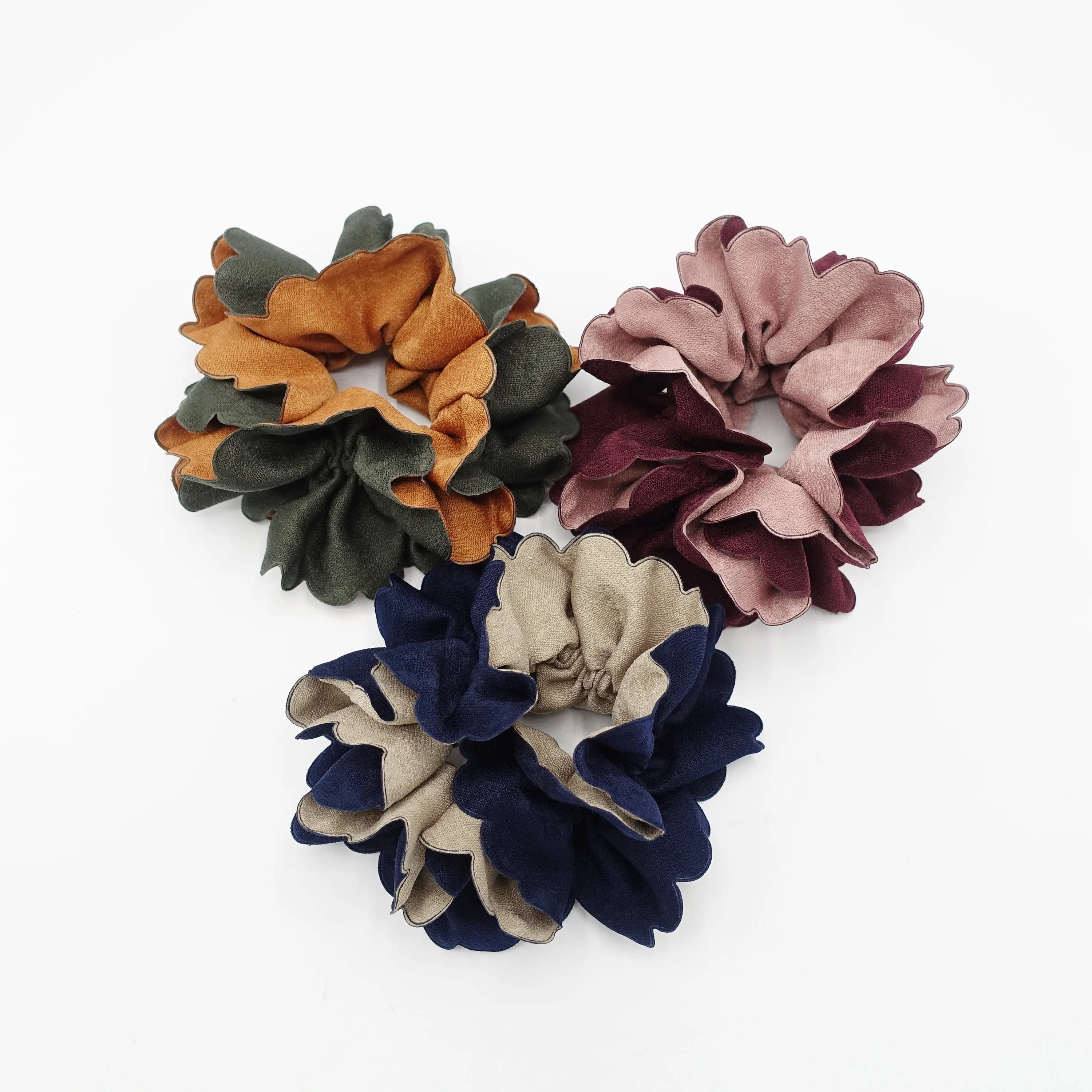 two tone scrunchies micro fiber floral petal scrunchie hair elastic women hair accessories