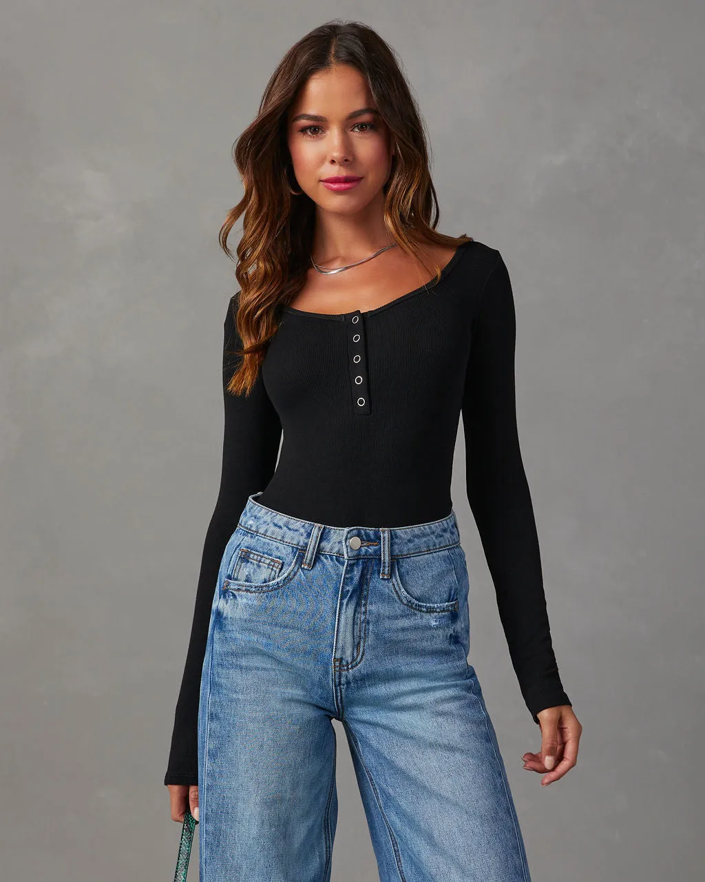 Venus Ribbed Knit Henley Bodysuit