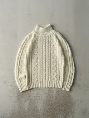 Vintage 80s Beige Cable Knit Turtle Neck Sweatshirt (M)