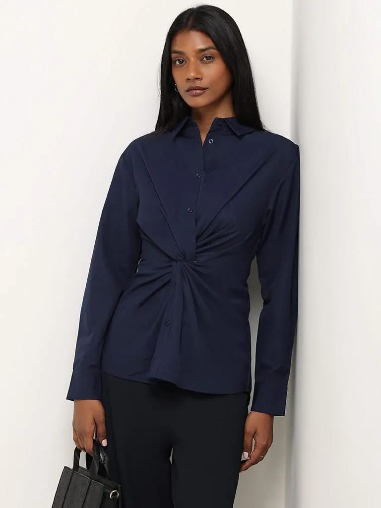 Wardrobe Navy Knot-Detailed Shirt