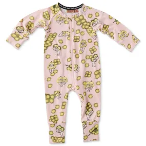 Wattle Dance Pink Organic Zip Romper