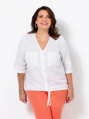 White Havana Linen Button Up Top