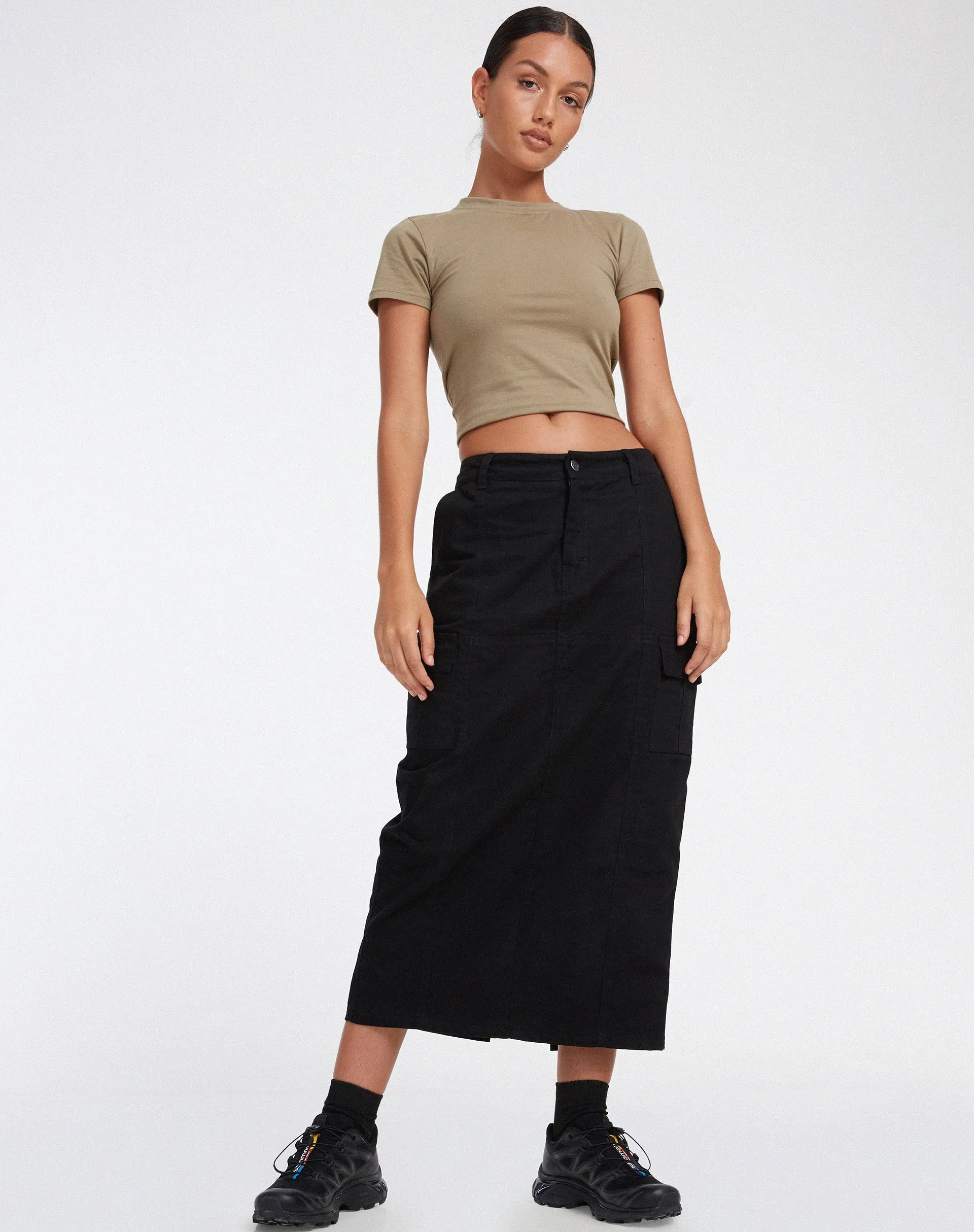 Widya Cargo Midi Skirt in Panama Black