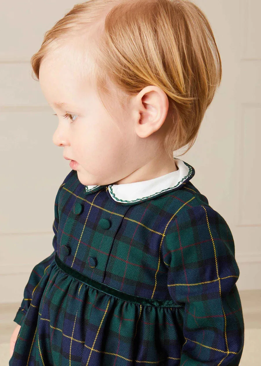 Windsor Tartan Smocked Romper in Green (6mths-2yrs)