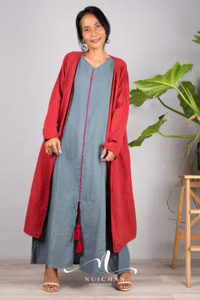 Wine red Cotton open front cardigan