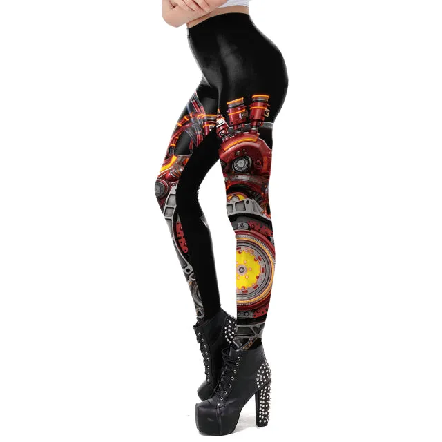 Wjczt [You&#39;re My Secret] Vintage Mechanical Gear Women Leggings Workout Pants 3D Printed Steampunk Slim Leggins Fitness Sexy Legins