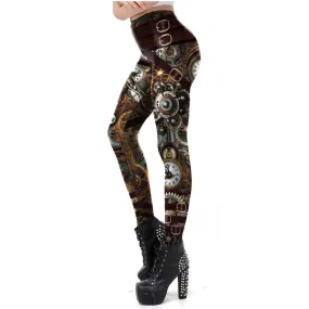 Wjczt [You&#39;re My Secret] Vintage Mechanical Gear Women Leggings Workout Pants 3D Printed Steampunk Slim Leggins Fitness Sexy Legins