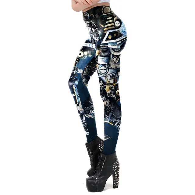 Wjczt [You&#39;re My Secret] Vintage Mechanical Gear Women Leggings Workout Pants 3D Printed Steampunk Slim Leggins Fitness Sexy Legins