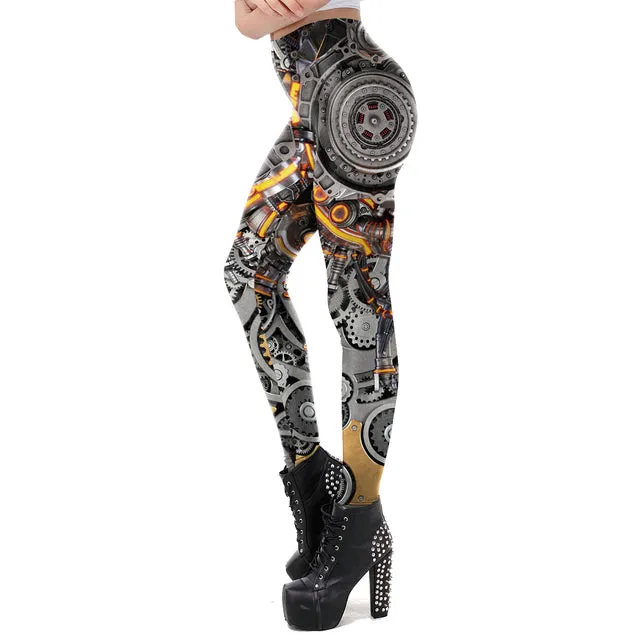 Wjczt [You&#39;re My Secret] Vintage Mechanical Gear Women Leggings Workout Pants 3D Printed Steampunk Slim Leggins Fitness Sexy Legins