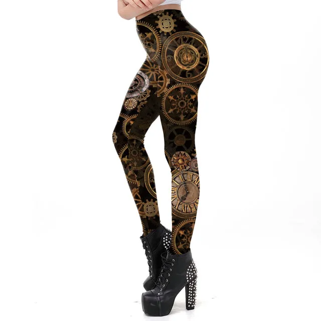 Wjczt [You&#39;re My Secret] Vintage Mechanical Gear Women Leggings Workout Pants 3D Printed Steampunk Slim Leggins Fitness Sexy Legins