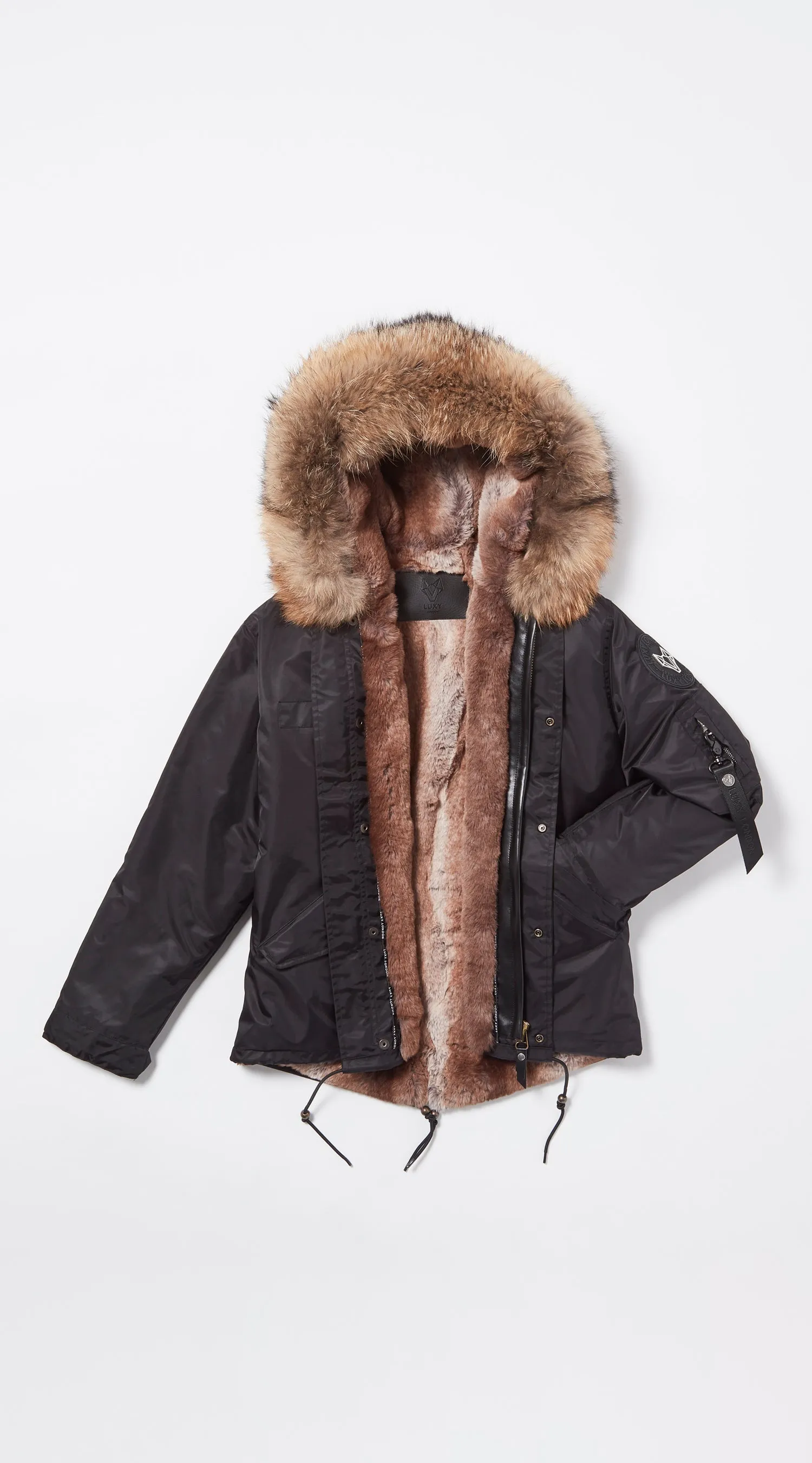 Womens Black Water-Repellent Luxy Fur Parka - Natural