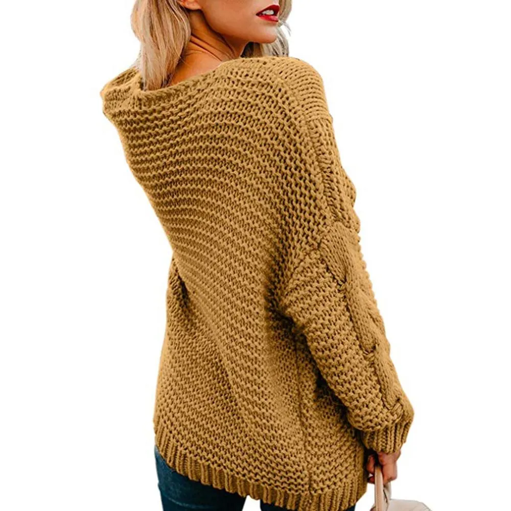 Women's open front chunky knit cardigan sweater