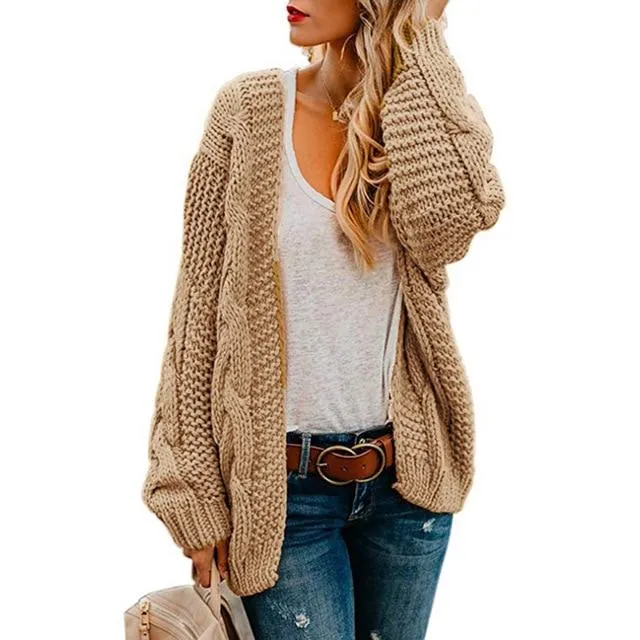 Women's open front chunky knit cardigan sweater