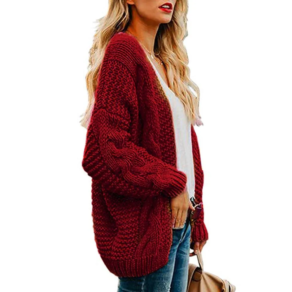 Women's open front chunky knit cardigan sweater