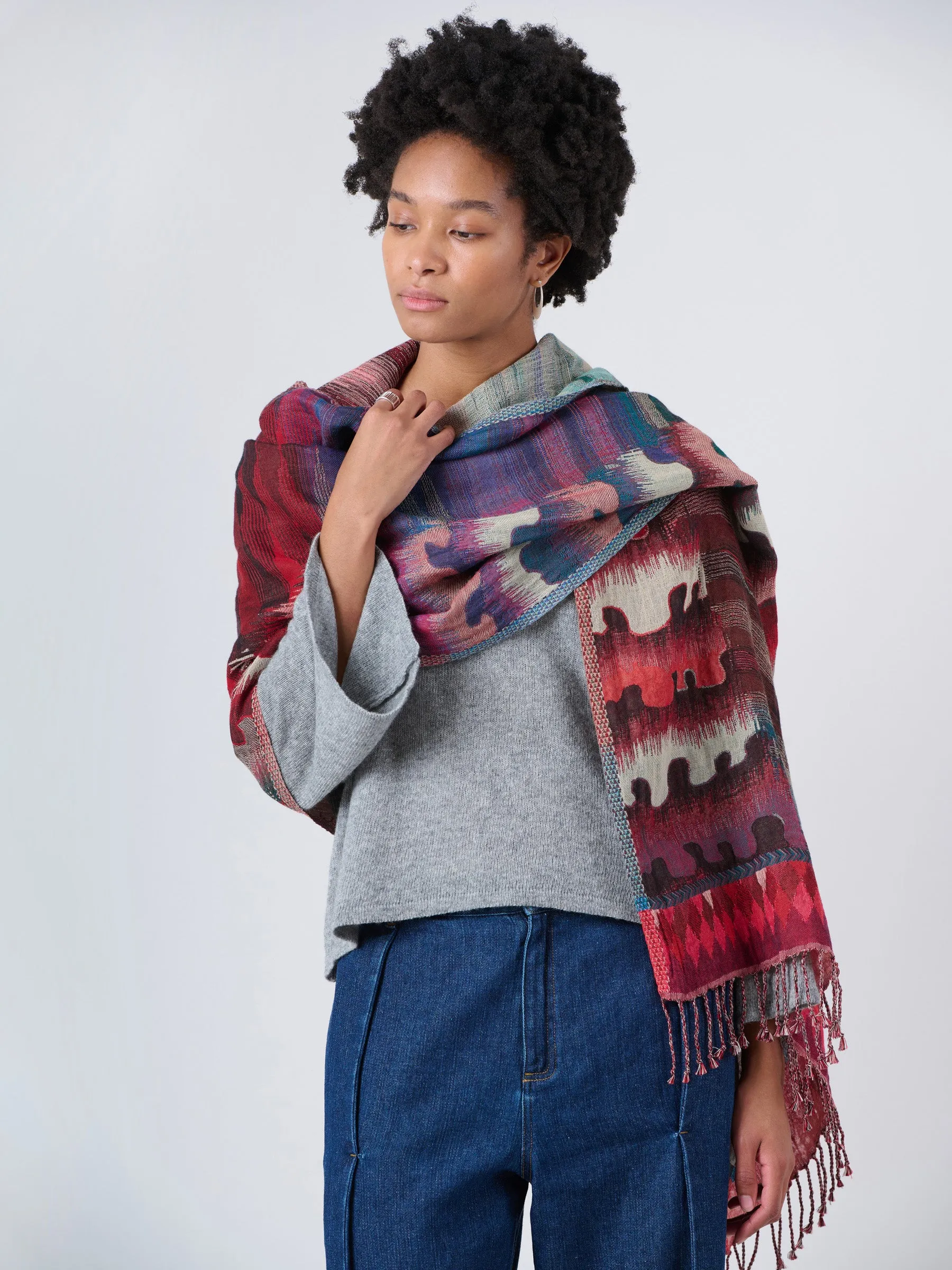 Wool Cotton Jacquard Scarf - Wave