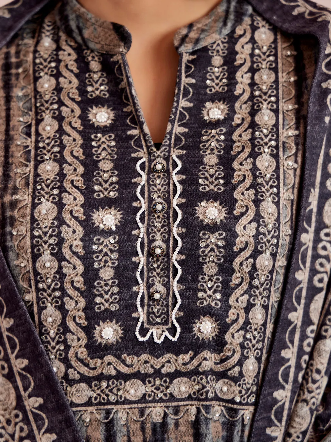 Woolen Printed Kurta Set With Dupatta